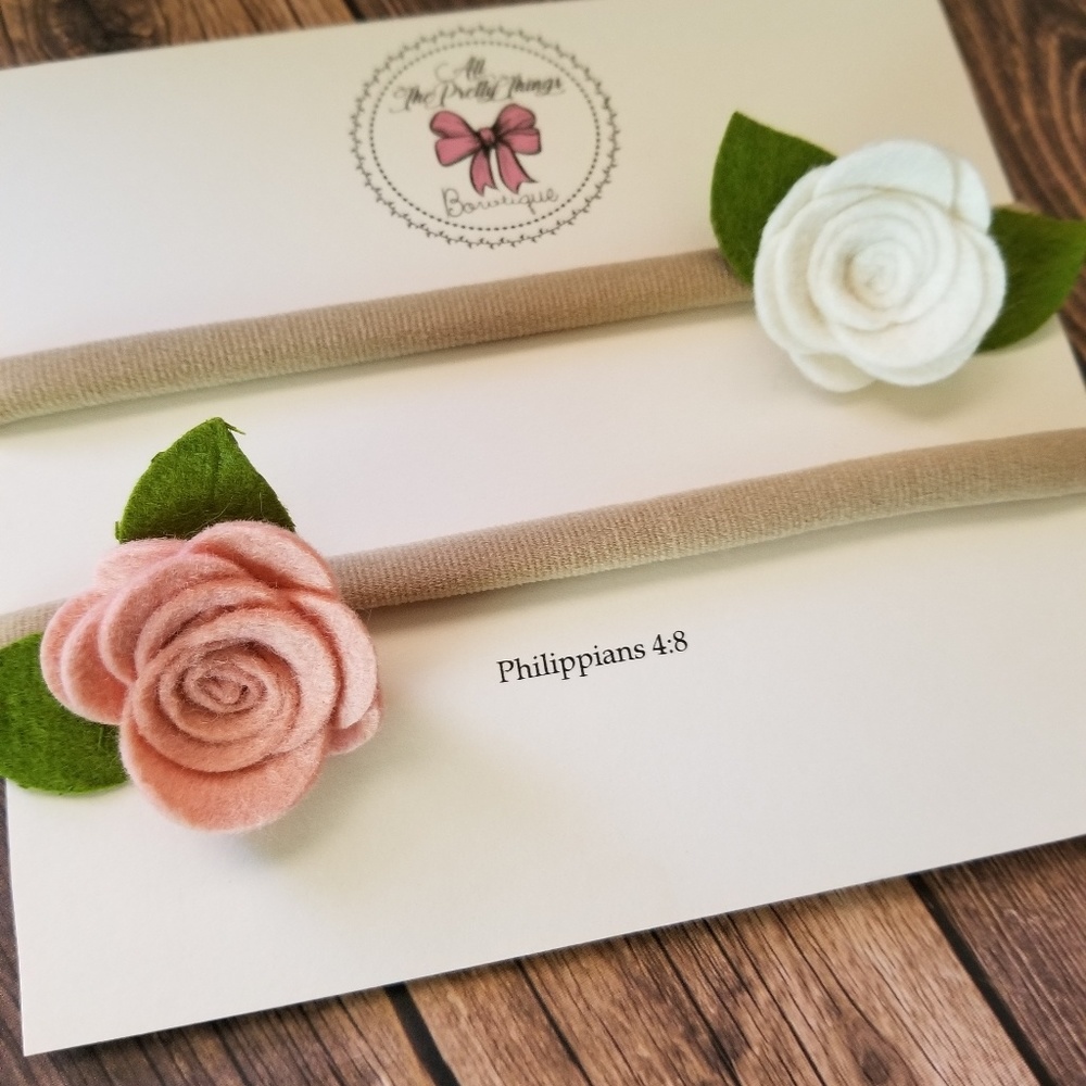 Felt Flower Nylon Headband Set in Pink and White
